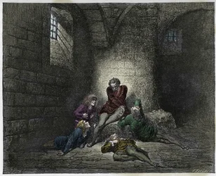 Inferno, Gesang 33: Ugolino und seine Söhne eingemauert und verhungernd (Illustration aus Die Göttliche Komödie von Dante Alighieri, 1885)